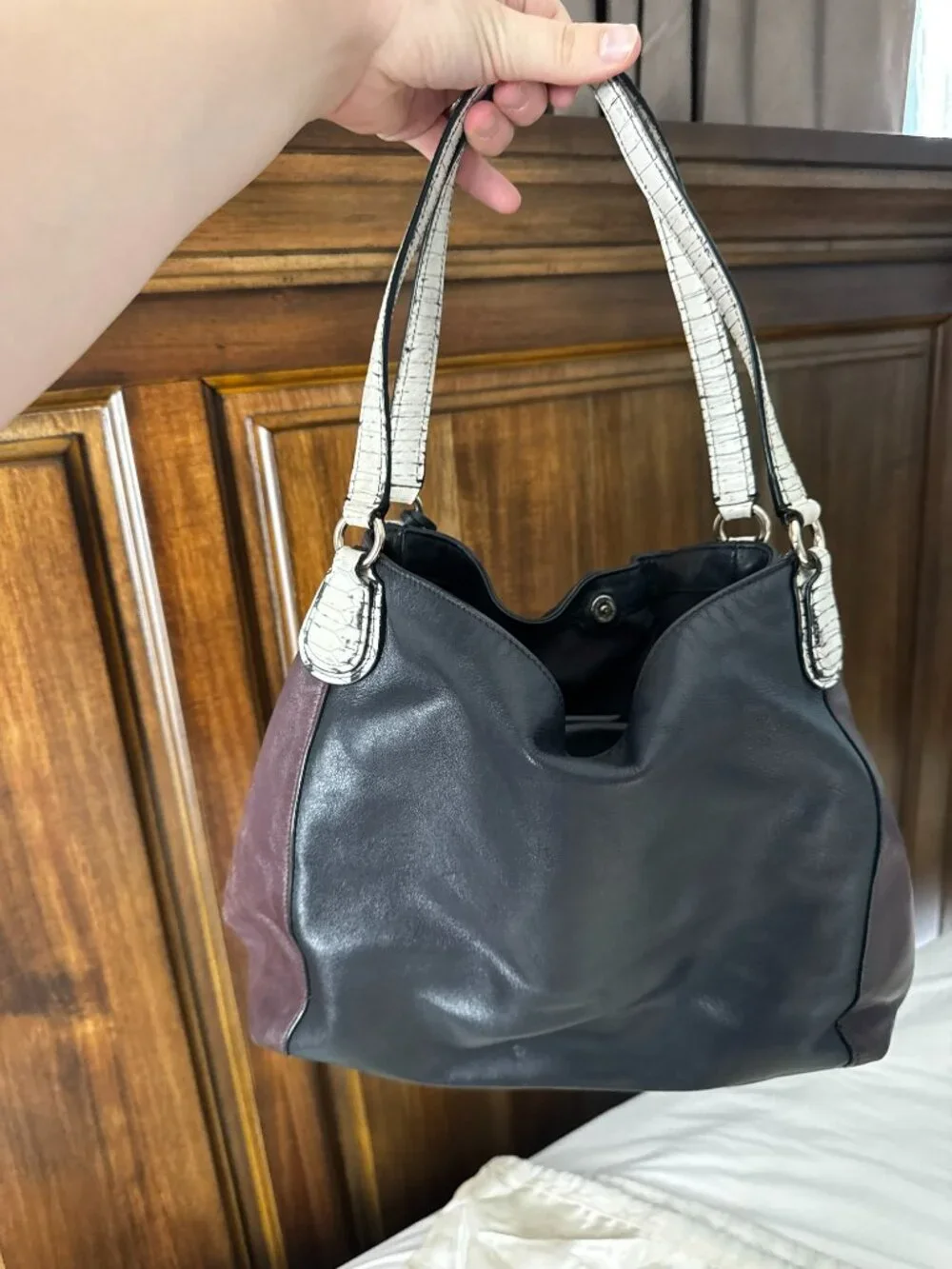 Coach Color Block Edie Turn Lock Shoulder Bag With Snakeskin Trim Detail